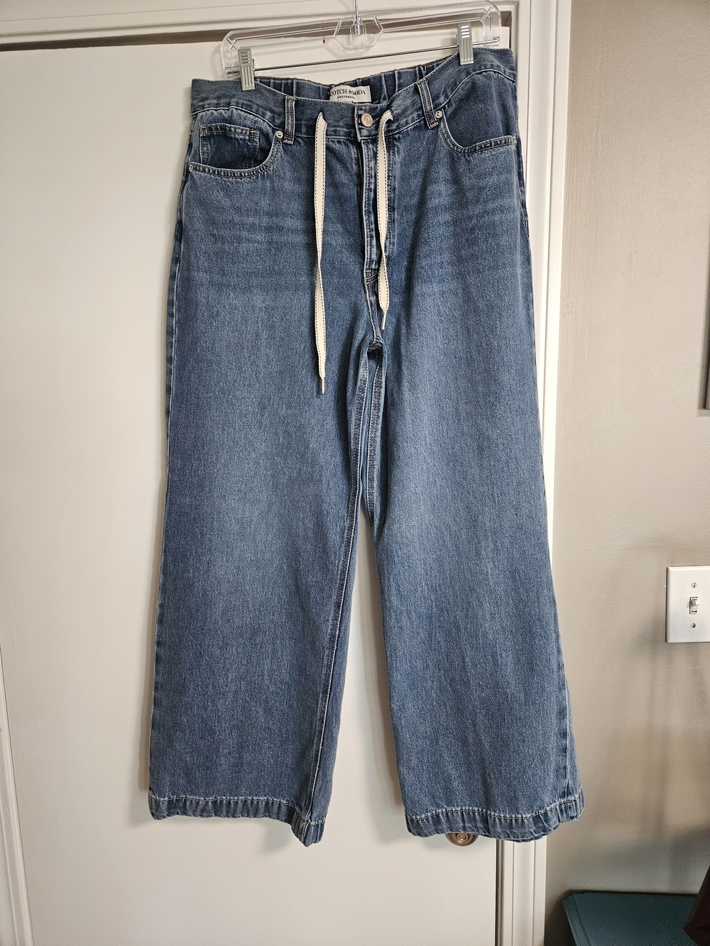 Scotch & Soda Blue Wide-Leg Front Button + Decorative Drawstring Jeans, Size L